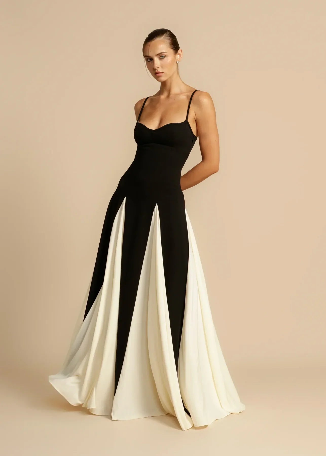 2025 Colorblock Slip Maxi Dress - Sexy Off-Shoulder A-Line with Flared Skirt