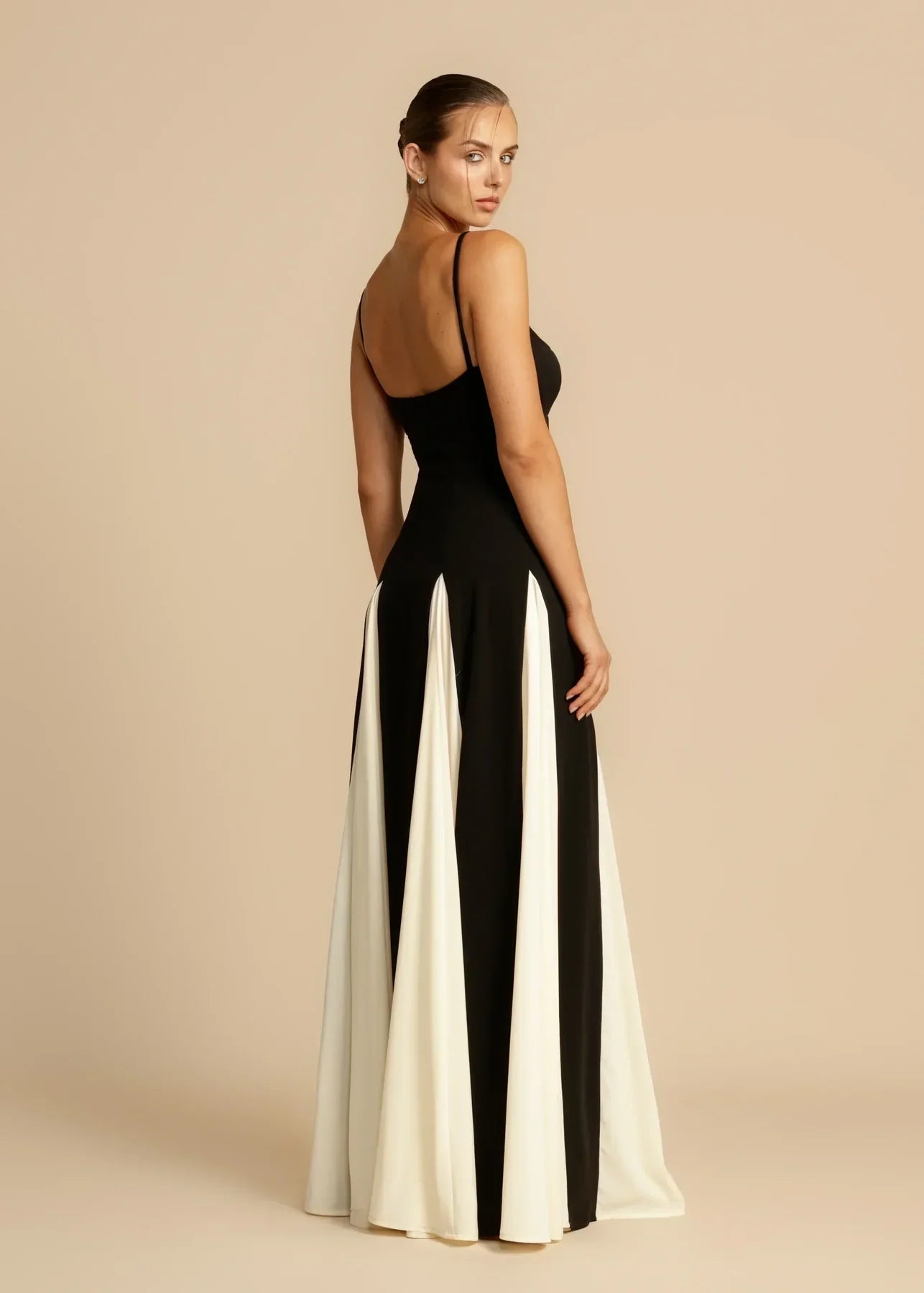 2025 Colorblock Slip Maxi Dress - Sexy Off-Shoulder A-Line with Flared Skirt