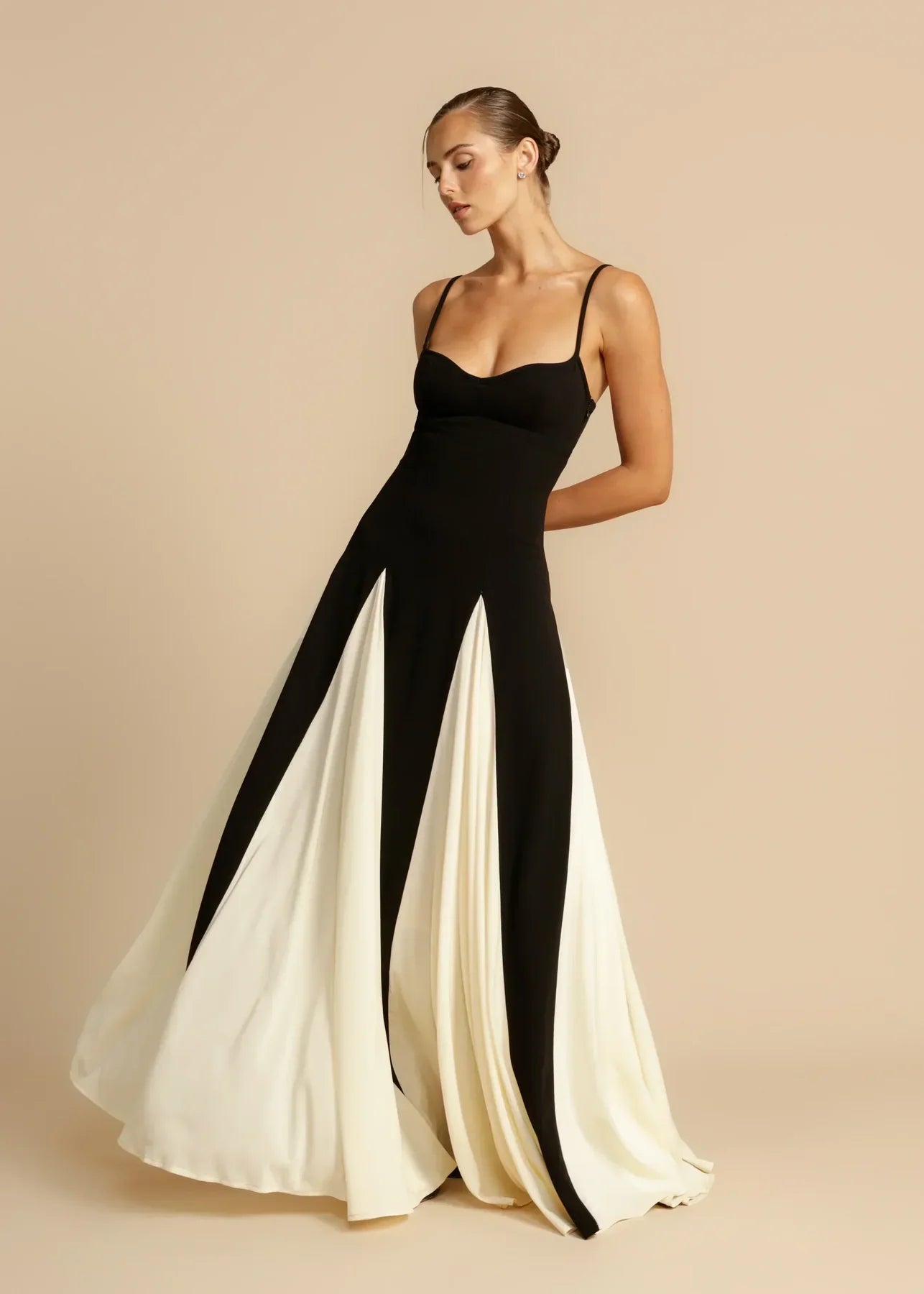 2025 Colorblock Slip Maxi Dress - Sexy Off-Shoulder A-Line with Flared Skirt