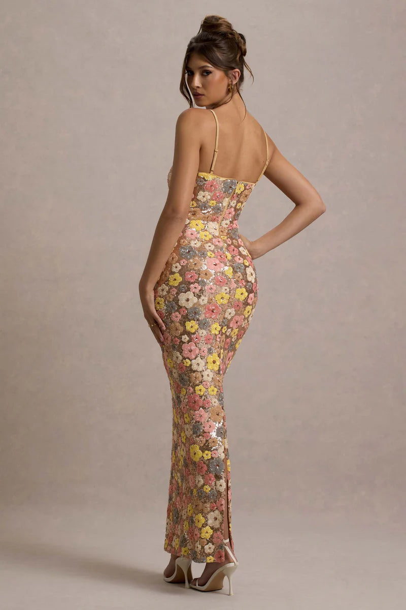 Floral Gingham Voile Dress - Romantic Lace-Up Back with Blooming Print for Spring