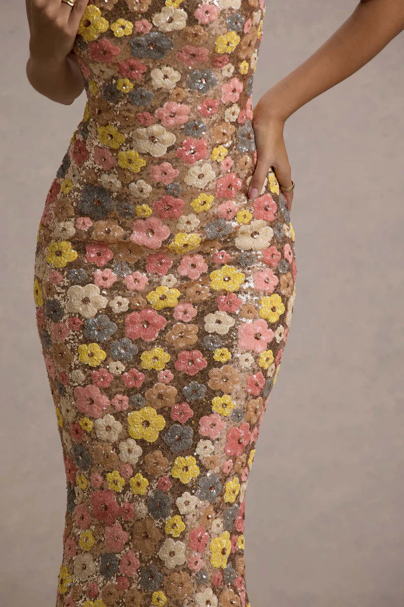 Floral Gingham Voile Dress - Romantic Lace-Up Back with Blooming Print for Spring